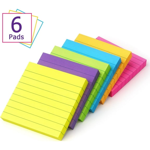 8 Pads Lined Sticky Notes 4x6 Sticky Notes with Lines Self-Stick Note Pads 8 Bright Multi Colors, 35 Sheet/Pad