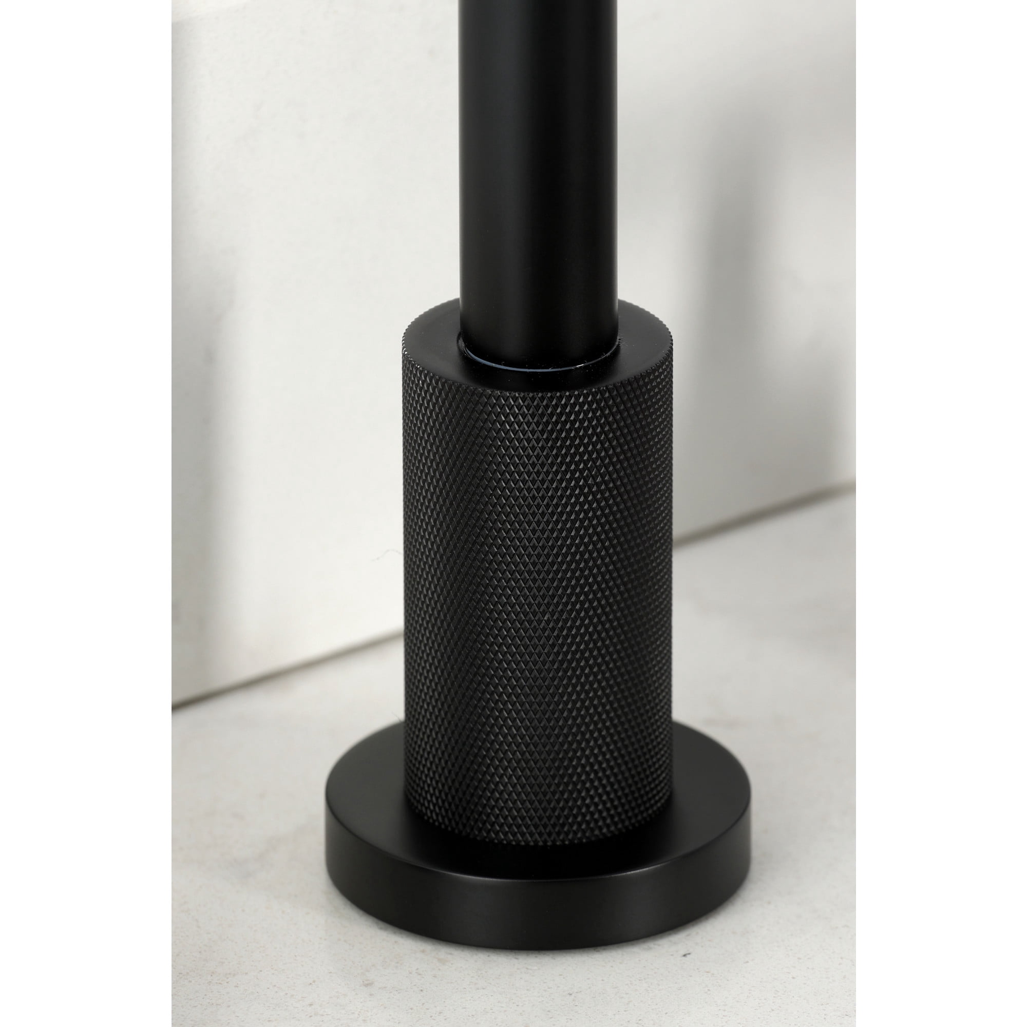 Kingston Brass KS8720KNLBS Convergent Double-Handle 4-Hole Widespread Kitchen Faucet with Knurled Handle 4-Hole and Brass Sprayer in Matte Black