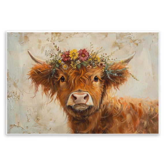 Stupell Industries Floral Crown Highland Animals & Insects Painting Unframed Art Print Wall Art, 15 x 10