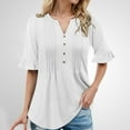 thumbnail image 2 of Ediodpoh A Fashionable Casual Loose V Neck Button Down Pleated Five Quarter Sleeve Solid Color T Shirt for Ladies Tshirts for Women White XL, 2 of 6