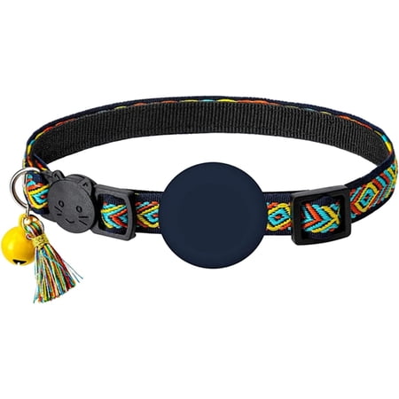 Cat Collar with Bell Adjustable Breakaway Collars Buckle and Silicone Air Tag Holder Case Compatible with Airtag Geometric Pattern Pet Collar Cat Breakaway Fancy Dog Collars for Small Dogs Female E