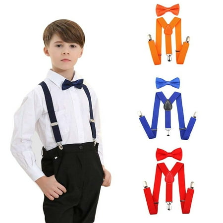

Naturegr Solid Color Unisex Clip-on Elastic Y-Shape Adjustable Suspenders Bowtie Set