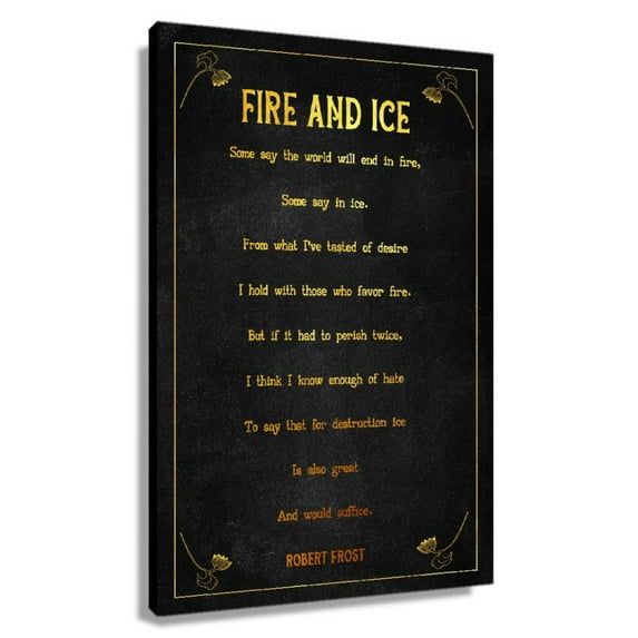 Fire And Ice Poem Wall Decor Robert Frost Quote Wall Art Poetry Poster Decorations Prints on Canvas Artwork for Office Rectangle Pictures for Living Room Framed 16×24 in