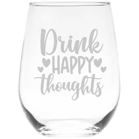 C&M Personal Gifts 17. Drink Happy Thoughts Funny Gifts Stemless Wine Glass