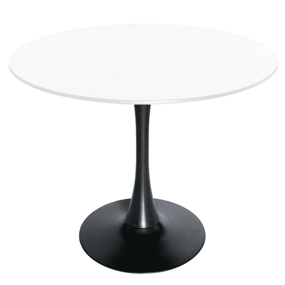 LeisureMod Round Dining Table Modern 31" MDF Wood Tabletop with Steel Pedestal Base for Kitchen and Living Room Bristol Series in White