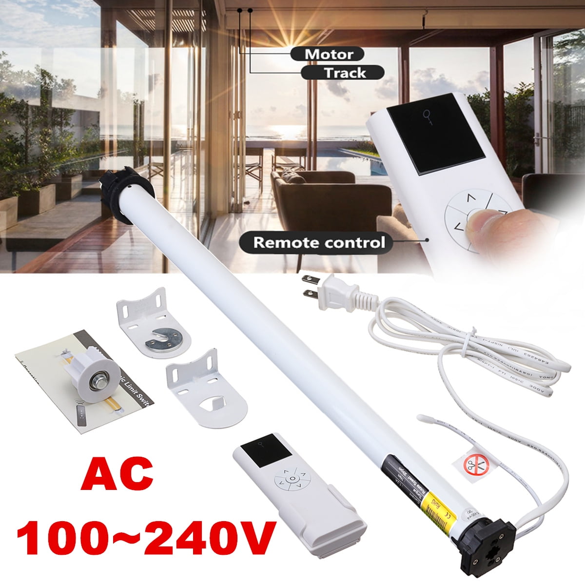 Electric Roller Blind Shade Tubular Shutter Motor w/Remote Control AC