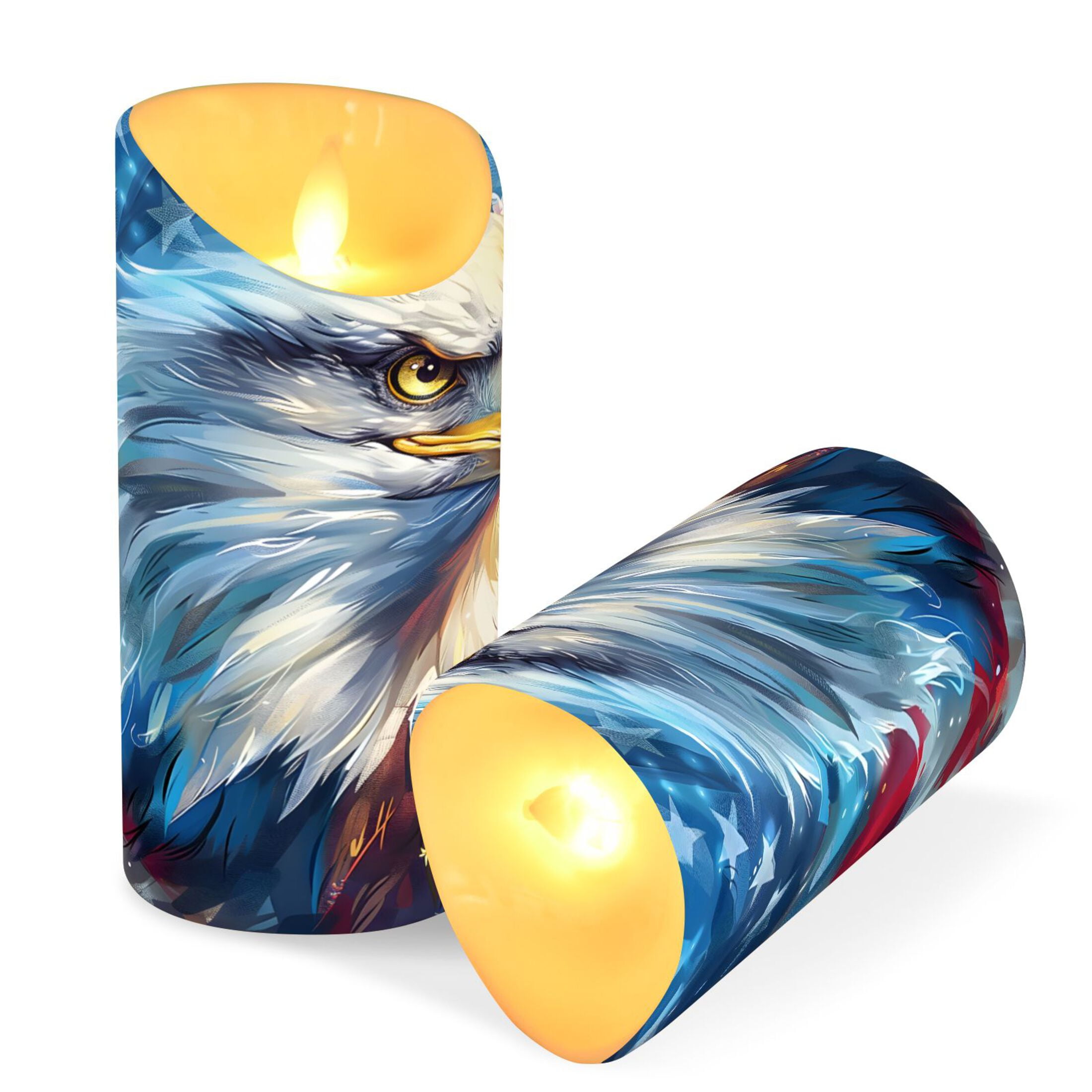 Eagle American Flag Flameless Candles 2 PCS with Remote Realistic Moving Flame LED Tapered Pillar Set for Home Decor