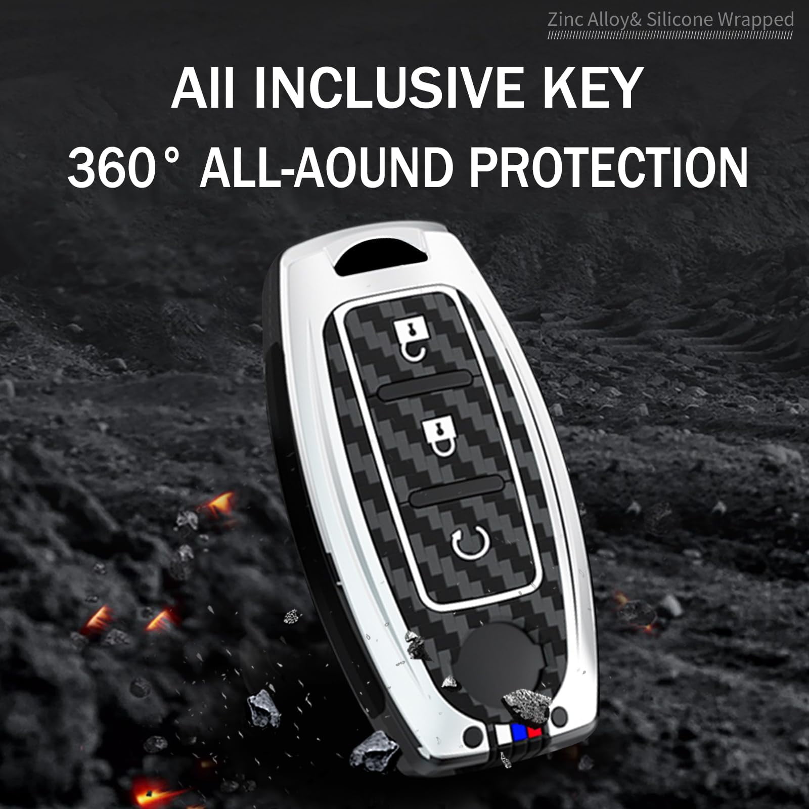 Key Cover with Keychain Fit for Nissan 3-Button Key Fob for Altima Rogue Versa Kicks Maxima Murano Titan Pathfinder Sentra Frontier Juke Armada,Carbon Pattern Holder Key Bag