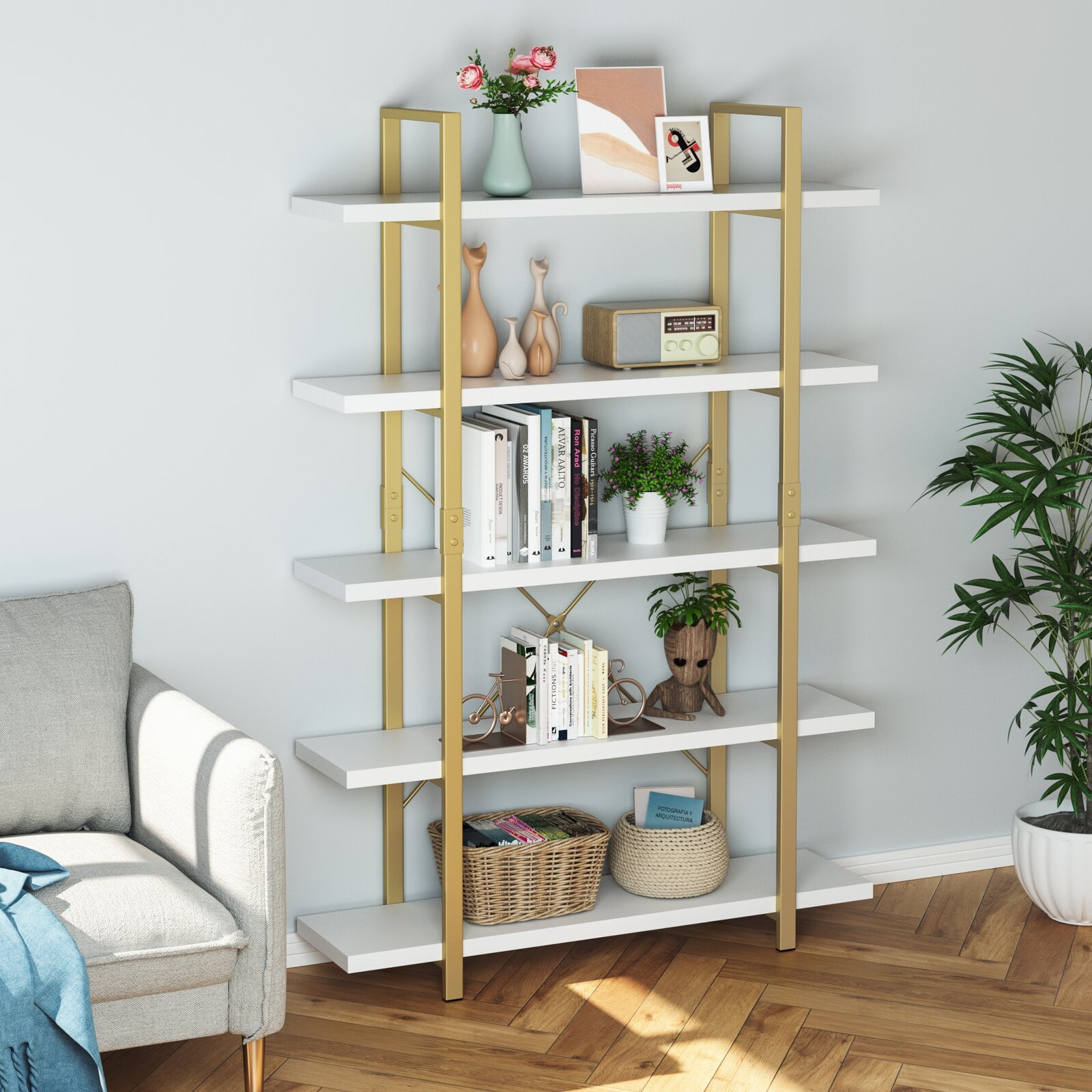 Buy Homfa White Book Shelves and Bookcase, Steel Etagere Bookcase, 5