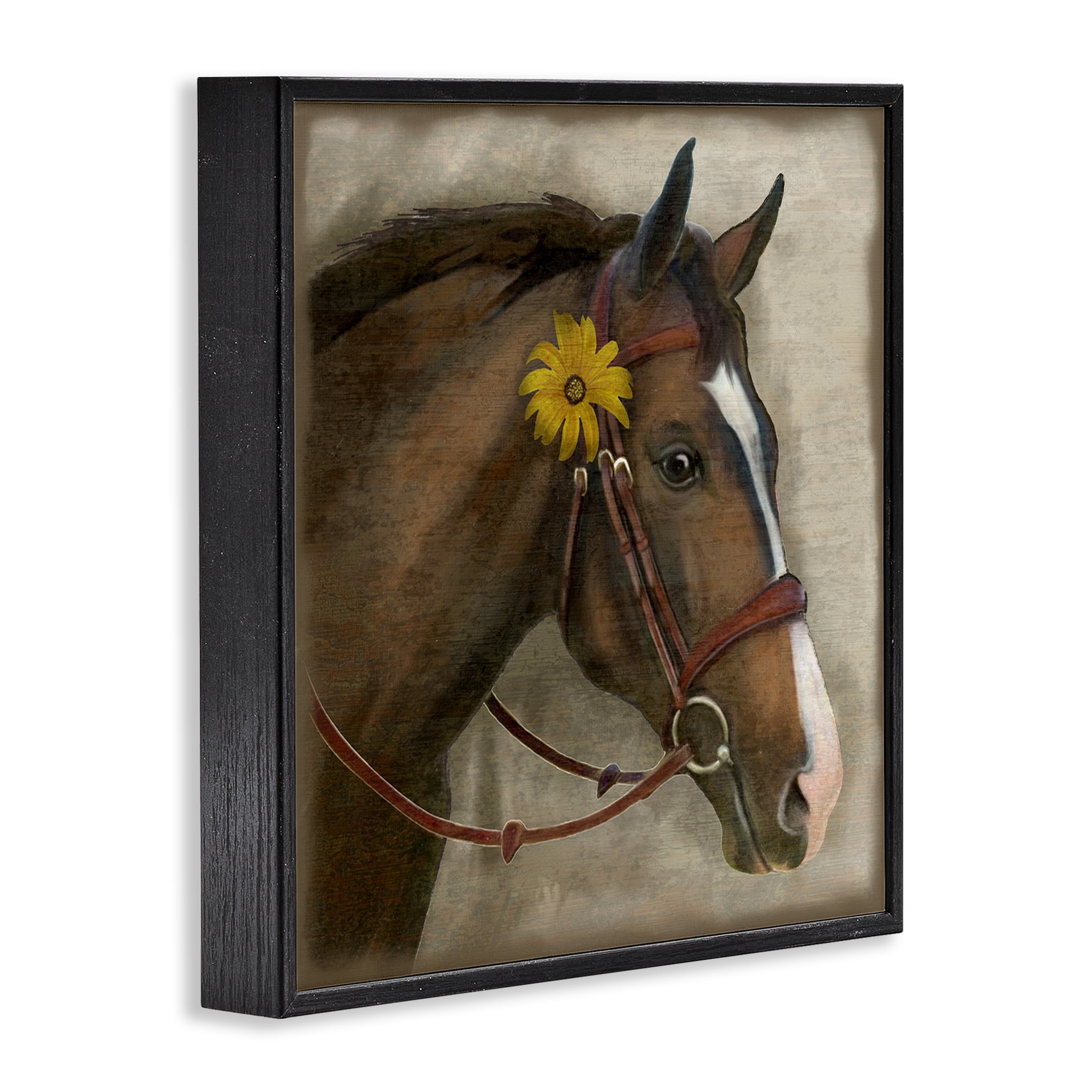 Stupell Industries Barnyard Horse with Daisy Black Framed Giclee Art, design by Suzanne Nicoll