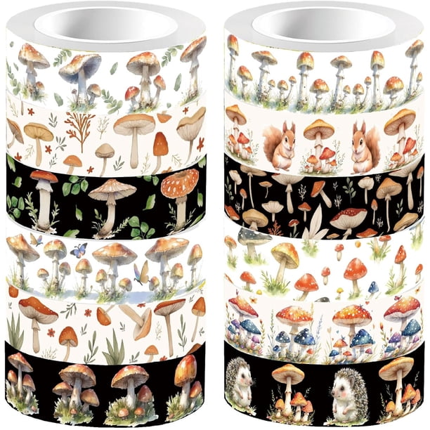 Cinta adhesiva decorativa con forma de hongo, 12 estilos, 16.4 pies, para envolver regalos