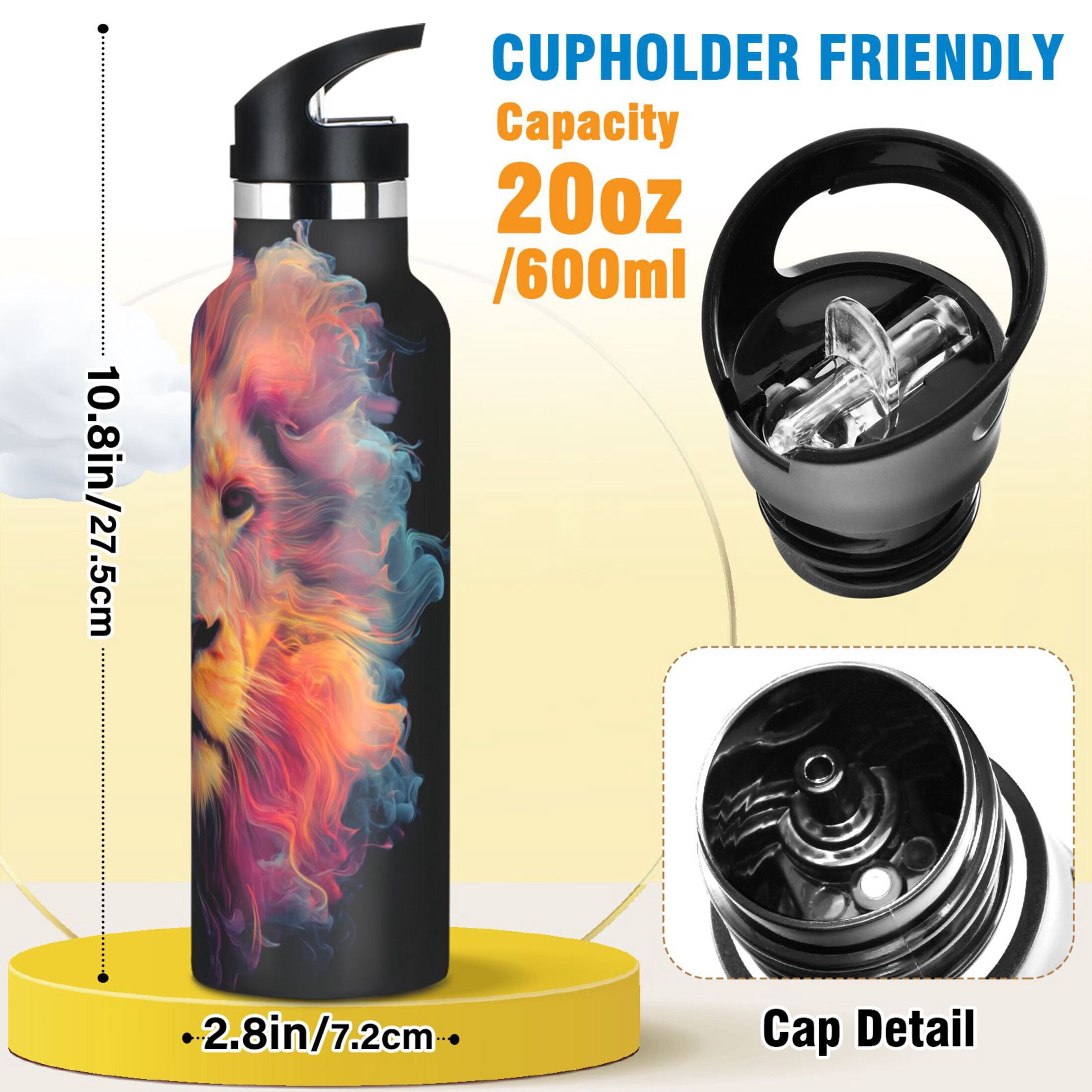 Kids Insulated Stainless Steel Sports Water Bottle 600ml (20oz) Lion's Head