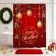 thumbnail image 1 of Cortina de ducha navideña con ganchos, bola navideña y estrella, poliéster impermeable, decoración navideña para baño, poliéster., 1 of 6