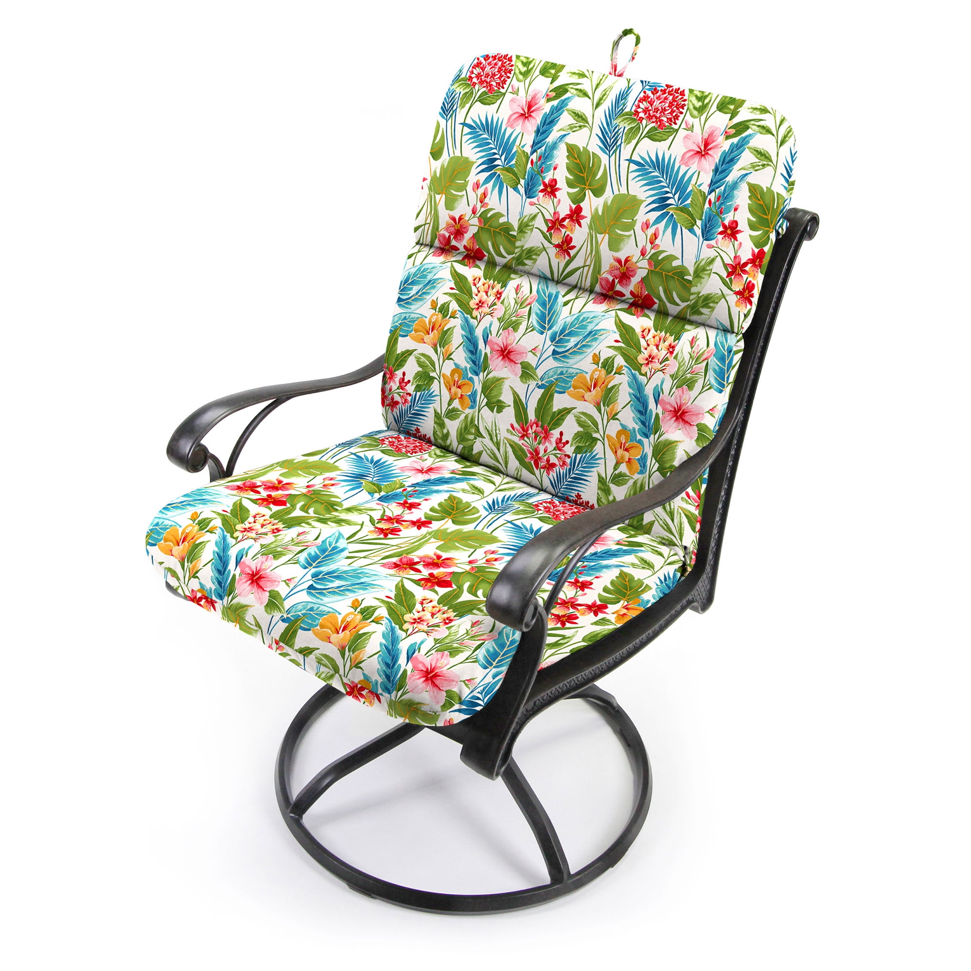 Jordan Manufacturing 45" x 22" Carena Multi White Floral Rectangular Outdoor Chair Cushion with Ties and Hanger Loop (2 Pack)