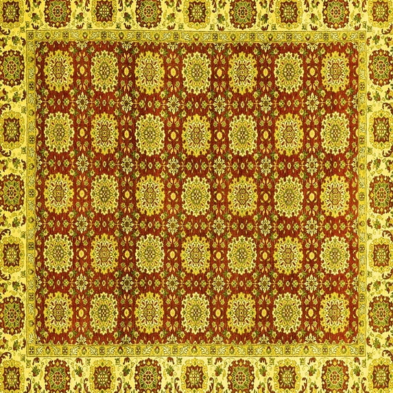 Ahgly Company Indoor Square Oriental Yellow Traditional Area Rugs, 4' Square