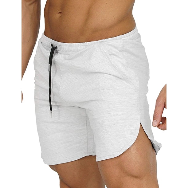 Pantalones cortos de entrenamiento de gimnasio para hombres, pantalones cortos para correr, entrenamiento ajustado, levantamiento de pesas, culturismo, Jogger con bolsillos, blanco medio Jormftte HMHZ821-4