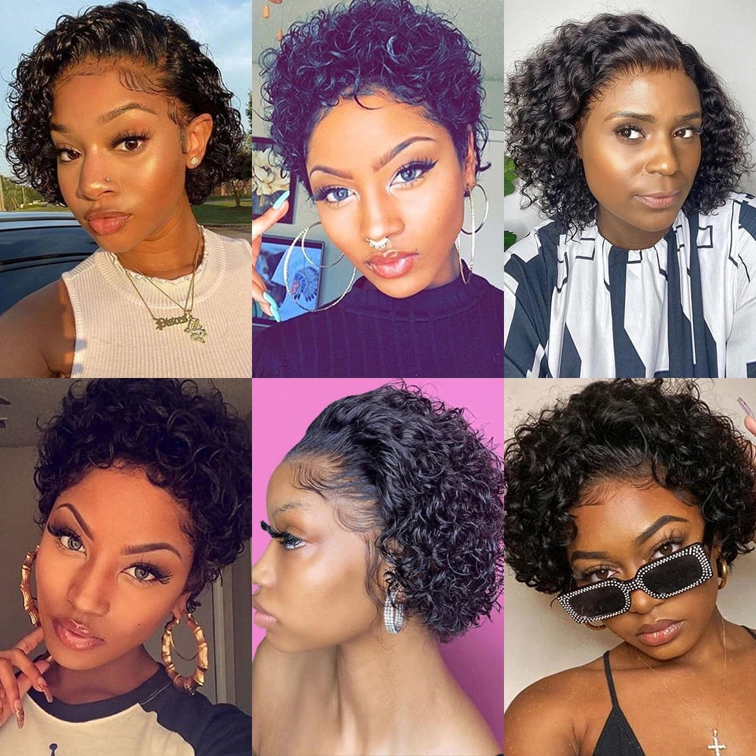 Short Wigs Virgin Hair Human Hair Curly Human Hair Wigs Cheap Pixie Cut Wig 13X1 Transparent Lace Wig Preplucked Hairline Wig