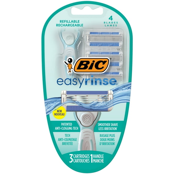 BIC EasyRinse AntiClogging, Refillable Women's Razors, 4 Blades, 1