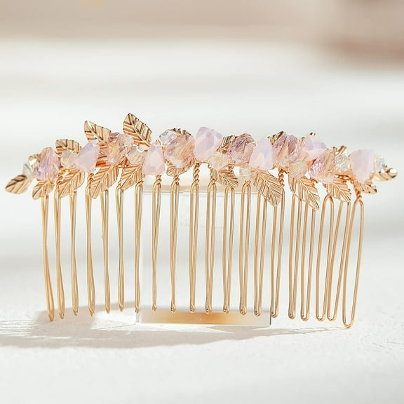 Pink Bridal Hair Comb Wedding Hair Piece Bride Hair Clip Bridesmaid Wedding Hair Accessories (Gold)