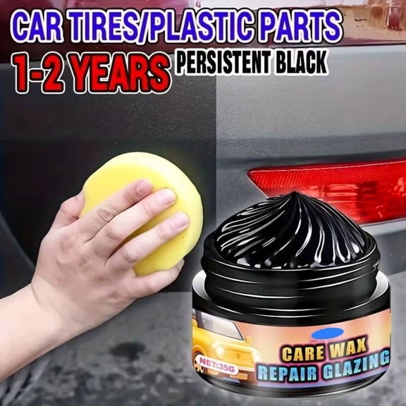 Car Plastic & Leather Care Wax, Restores Deep Black Shine for Interior & Exterior Parts, Anti-Aging & Waterproof Conditioner, Long-Lasting Protection for Auto Detailing