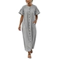 thumbnail image 2 of Aimik Womens Long Maxi Dress Button Down Short Sleeve Baggy Shirt Dress with Pockets Loose Comfort Dress for Summer Beachwear, 2 of 6