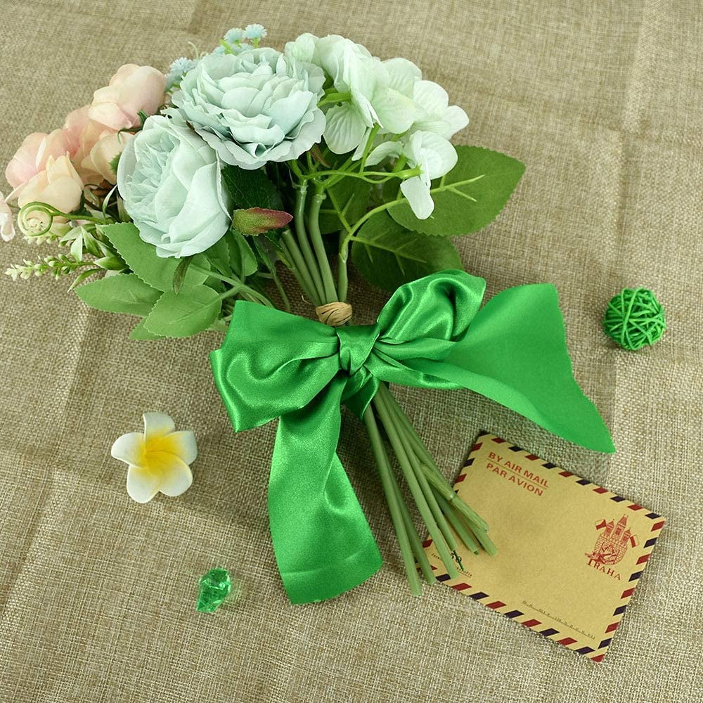001-09, Large satin ribbon rose with green leaf-100 pieces