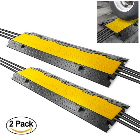 Pyle PCBLCO105X2 - Cable Protector Cover Ramps - Cord/Wire Safety Concealment Floor Tracks with Flip-Open Access Lid, Rugged & Waterproof, Indoor/Outdoor Use (3-Channel Grooves)