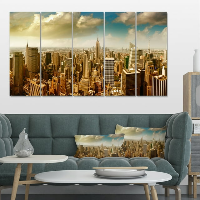 Midtown and Downtown Manhattan - Modern Cityscape Canvas Art Print