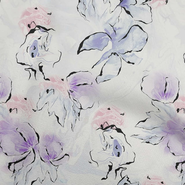 oneOone Polyester Lycra Violet Moyen Tissu Floral et Matière de Robe Tissu Imprimé Tissu au Mètre 56 Pouces de Large
