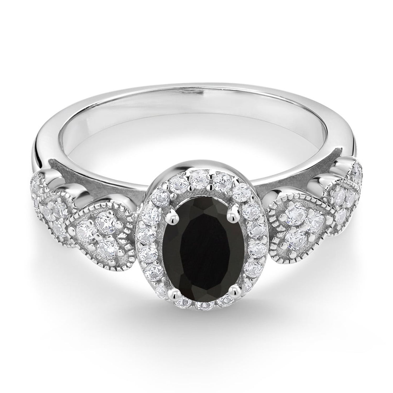 Gem Stone King Oval Black Onyx Engagement Ring - 9x7mm, 1.63 Ct, Sterling Silver, Size 5-9 - View #11