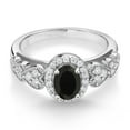 thumbnail image 2 of Gem Stone King 1.13 Cttw Black Onyx Engagement Ring for Women | 925 Sterling Silver | Oval 7X5MM | Gemstone Birthstone | Available in Size 5, 6, 7, 8, 9, 2 of 5