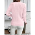 thumbnail image 4 of Womens Crew Neck Casual Sweater Long Sleeve Trendy Spring Top Fashion Pullover Pink S, 4 of 5