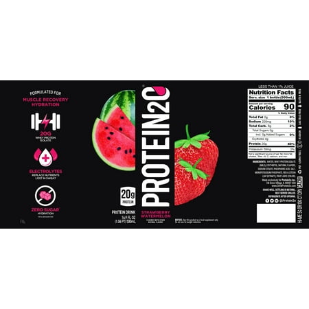 Protein2o 20g Whey Protein Infused Water Plus Electrolytes, Strawberry Watermelon, 16.9 fl Oz (Pack of 12)