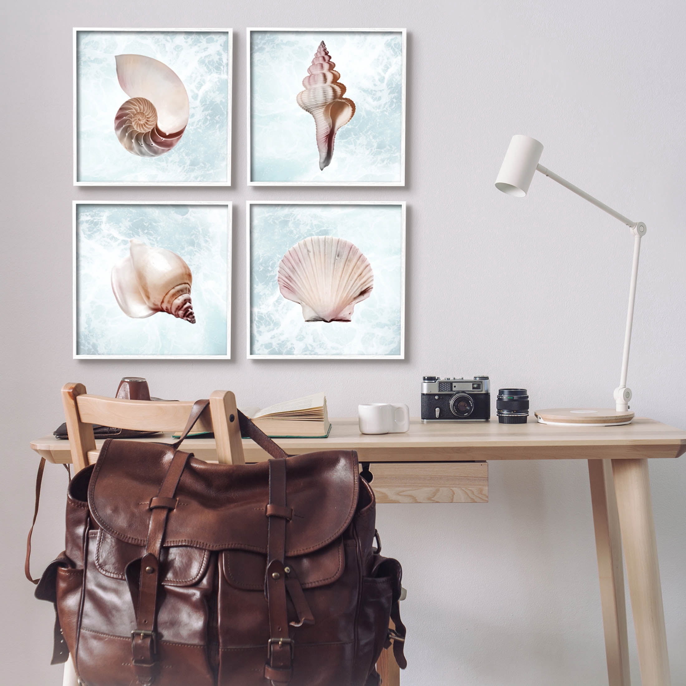 Stupell Industries Underwater Sea Life Shells Graphic Art White Framed Art Print Wall Art, Set of 4, Design by Marcus Prime