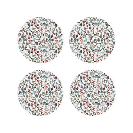 

Drink Coasters Set of 4 Christmas elements A Leather Coasters for Coffee Table Protector Heat Resistant Cute Coasters for Home Decor Housewarming Gifts Bar Kitchen 4 Inch Round Shape