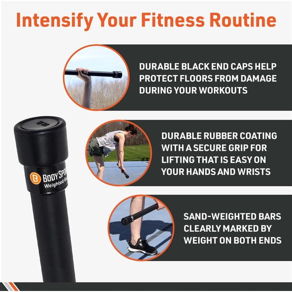 BodySport ®   Weighted Bar, 30 lb., Black – Strength Training Workout Bar for Men and Women