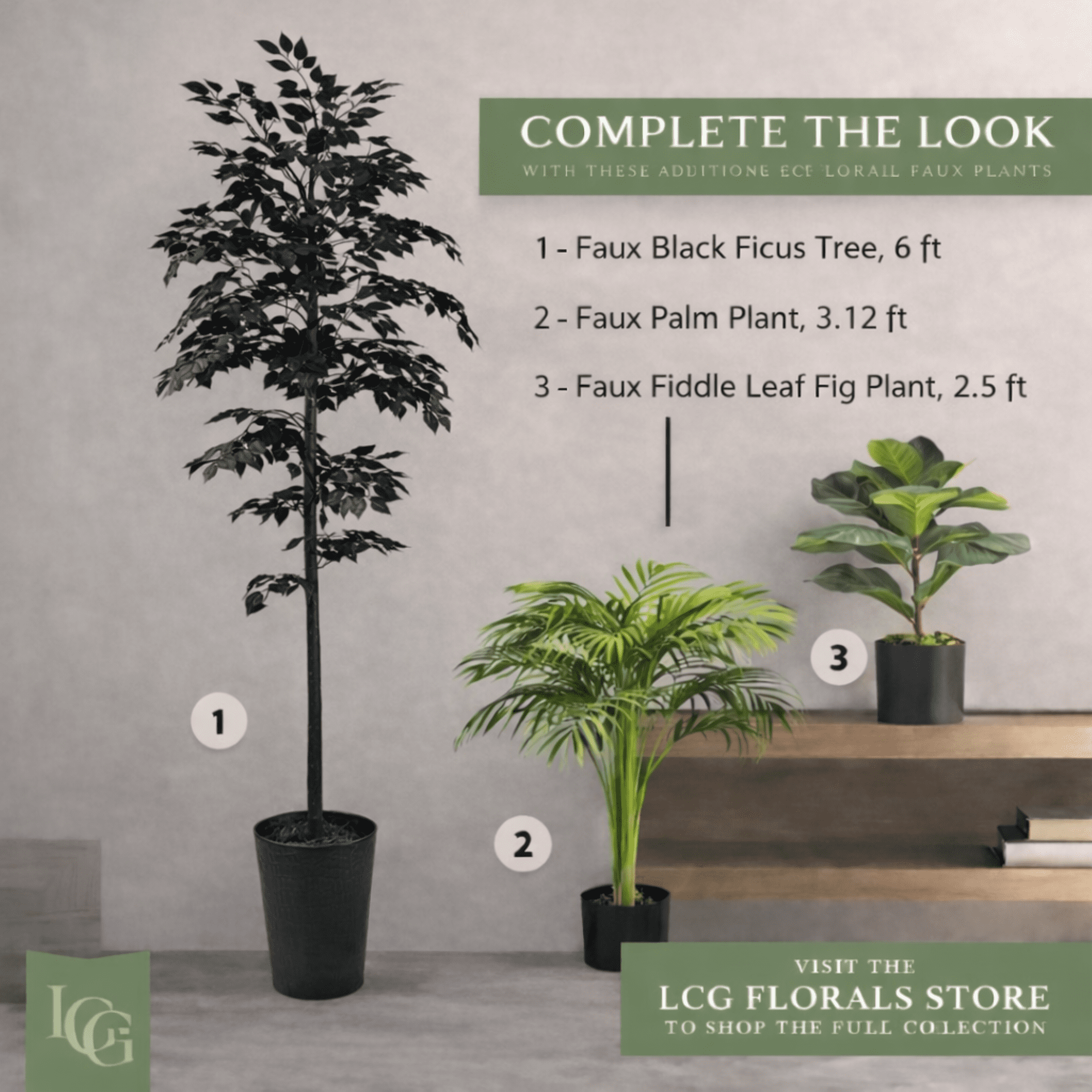 Artificial Tree, 6ft Artificial Designer Black Ficus Tree in a Black Embossed Metal Pot by LCG Florals, Faux Designer Fake Indoor Tree for Living Room, Office, and Home Décor
