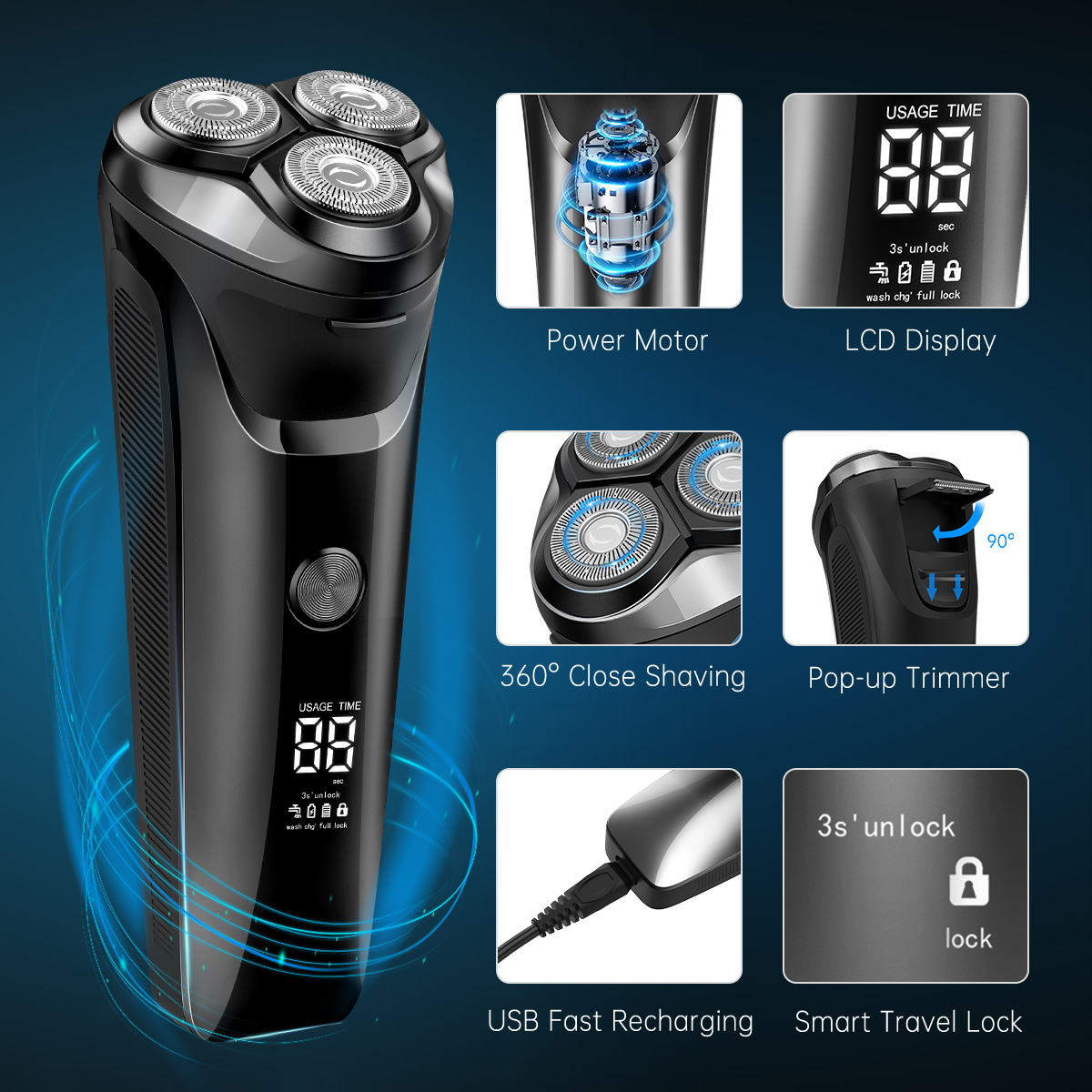 Cshidworld 4D Men's Electric Rotary Shaver, IPX7 Waterproof photo 2