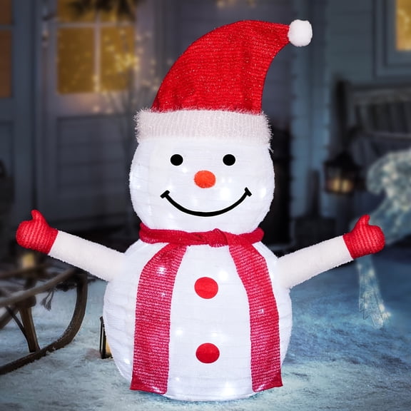 2.75ft Battery-Operated Lighted Snowman Christmas Decoration | Standing Design | Indoor/Outdoor Porch/Lawn/Yard Holiday Decor