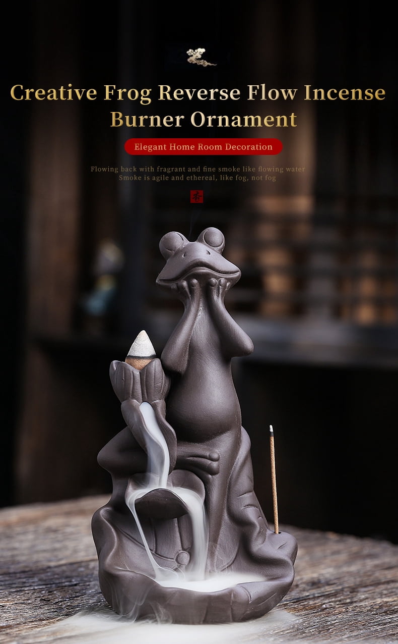 Frog Incense Holder - Ceramic Incense Burner for Sticks & Cones, Home Desk Decor, Aromatherapy, Yoga, Meditation - Frog-Themed Zen Gift