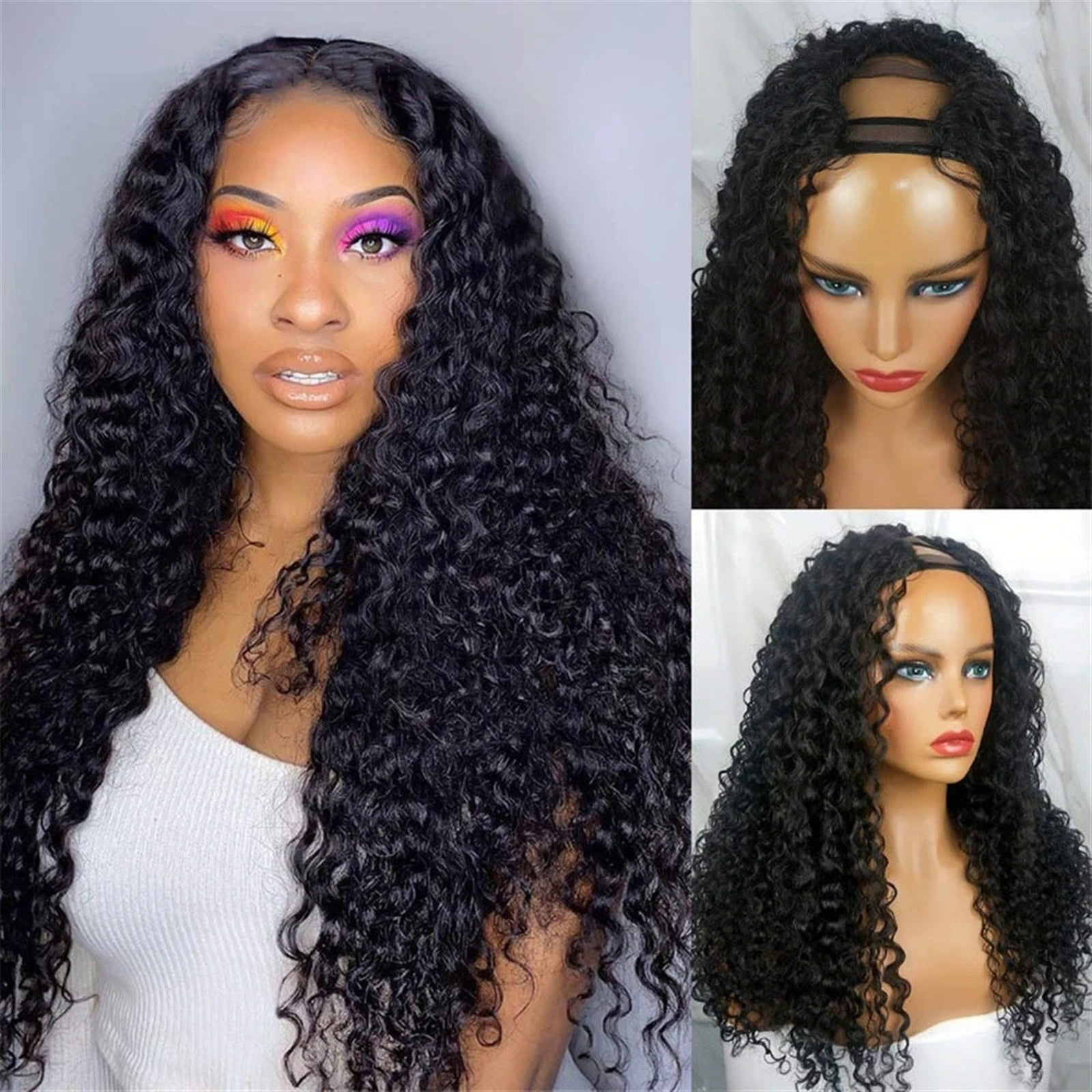 U Part Wig Kinky Curly Wigs for Black Women, 10-26 inch Human Hair U Shape Clip in Wigs Curly U Part Remy Human Hair Extension