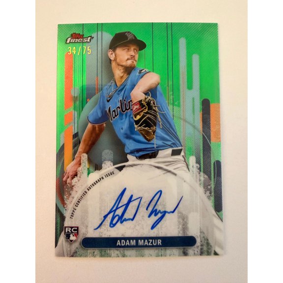 Collectible 2025 Topps Finest Adam Mazur FA-AM Green Refractor Auto RC Miami Marlins Baseball Card Miami Marlins MLB Autographed Baseball Trading Card