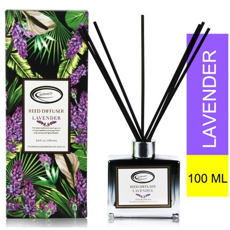 Airbreezy Lavender Scent Reed Diffuser Set with Sticks, Essential Incense Oil Air Freshener