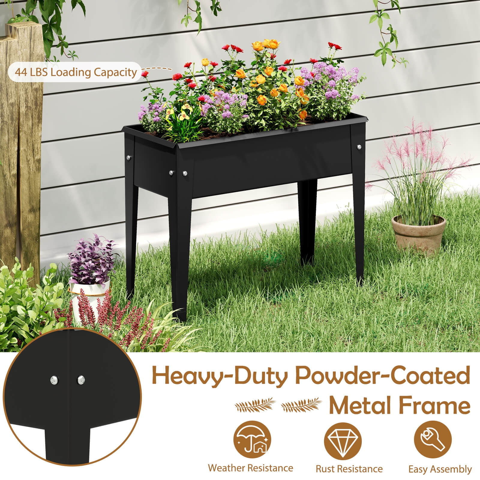 Costway 1 PCS Raised Garden Bed Elevated Metal Planter Box with Legs Drainage Holes Gardening Box