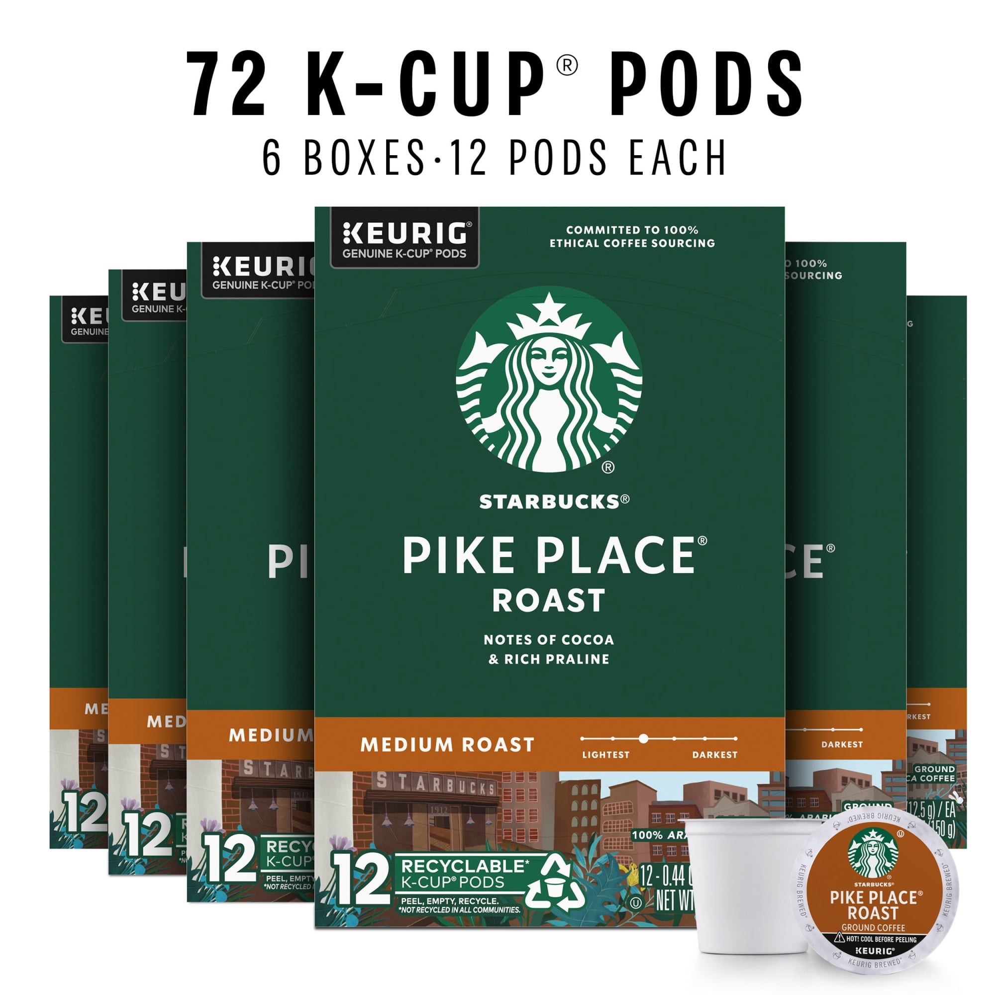 Starbucks Pike Place Roast, Medium Roast Keurig K-Cup Coffee Pods, 100% Arabica, 72 Count