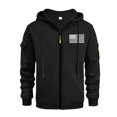 thumbnail image 2 of Men's Flag Print Hoodie with Zipper Arm Pocket, Fleece Cardigan Oversized Casual Pullover for Casual Style, Outdoor,Black,L, 2 of 5