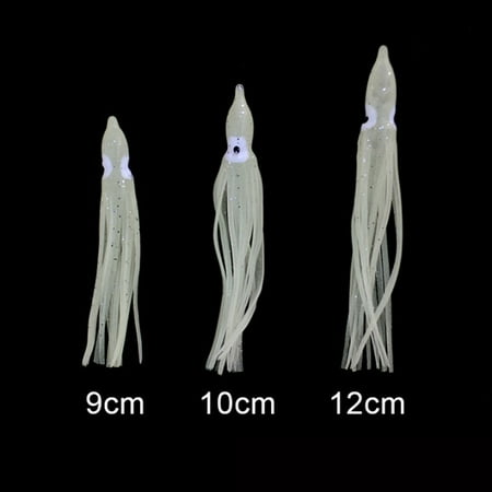 Kairuite 5/10pcs Luminous Octopus Bait 9cm/10cm/12cm Sea Fishing Soft Squid Bait White 12cm 10Pcs