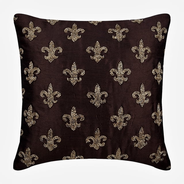 Fundas de cojín marrón de 30 x 30 cm (12 x 12 pulgadas), diseño de flor de lis para sofá, estilo contemporáneo, tela francesa.