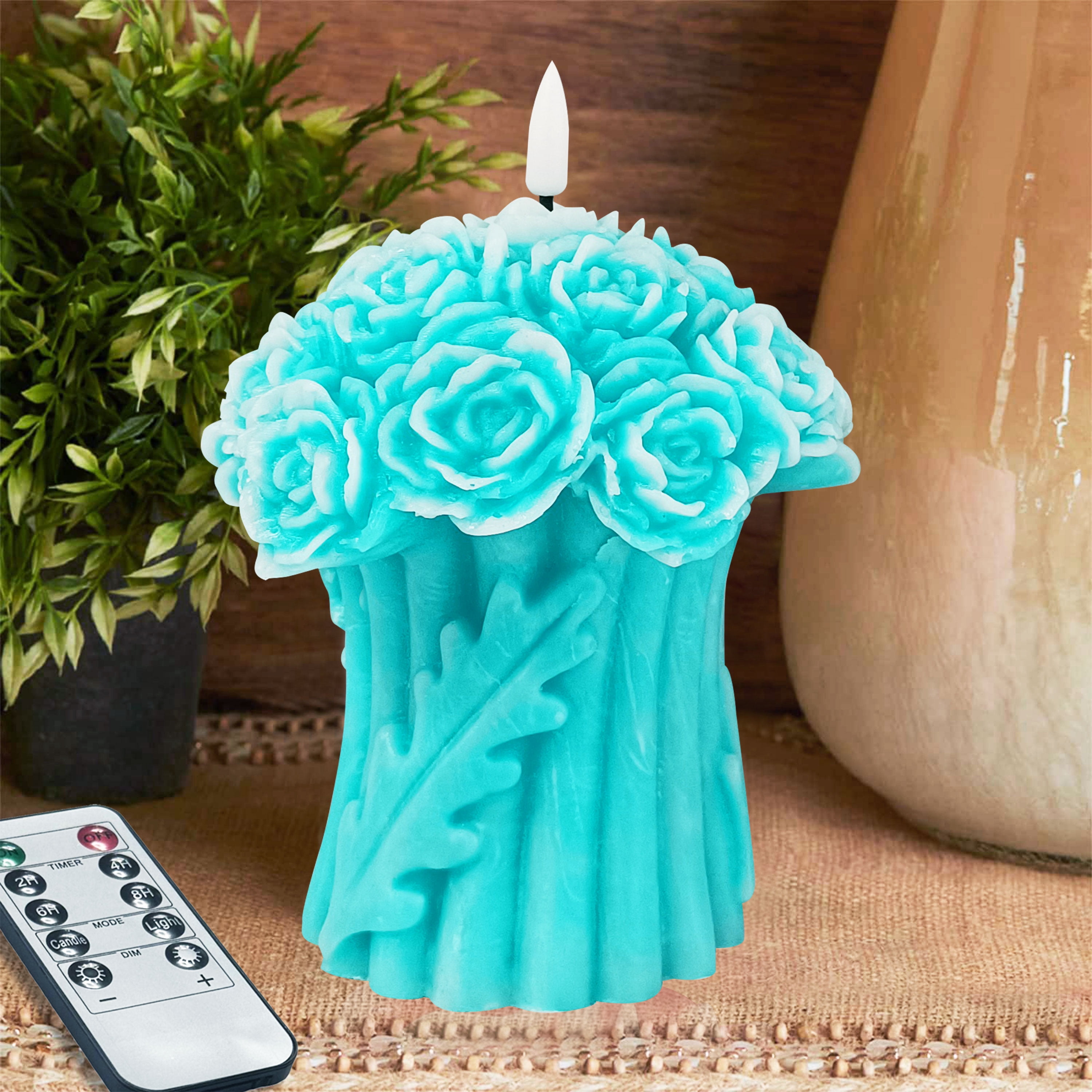 Flower Flickering Flameless Candles, Real Wax LED Candles with Remote and Timer, 3.8 Inch Battery Operated Pillar Candles Gifts for Valentine's Day Mother's Day Wedding Home Decoration