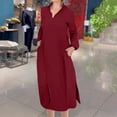 thumbnail image 2 of MIUOWANP Flowy Dresses for Women Plus Size Hot Sell Casual Clothing Women's Short Sleeved V-neck Fashion Solid Color High Waist And Ankle Split V-neck Dress Size S Wine, 2 of 7